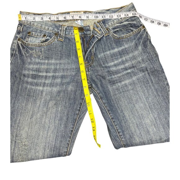 Moon Womens Bootcut Jeans Size L Blue Denim Distressed Pants Light Wash Boho Y2K - Picture 4 of 7